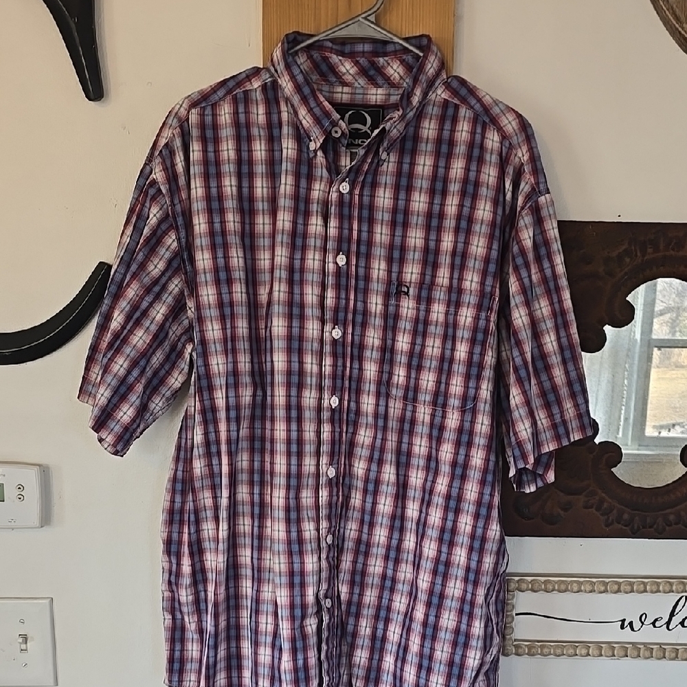 Cinch Red White And Blue Plaid Short Sleeve XL